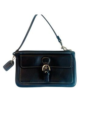 Coach Black Leather Turnlock Wristlet Clutch Slim Shoulder Bag
